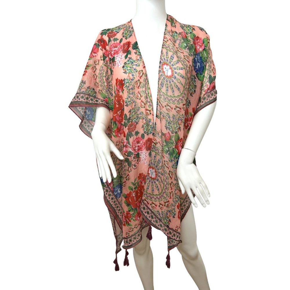 Women’s Floral Print Tassel Kimono Swimsuit Coverup Resort Wear One Size